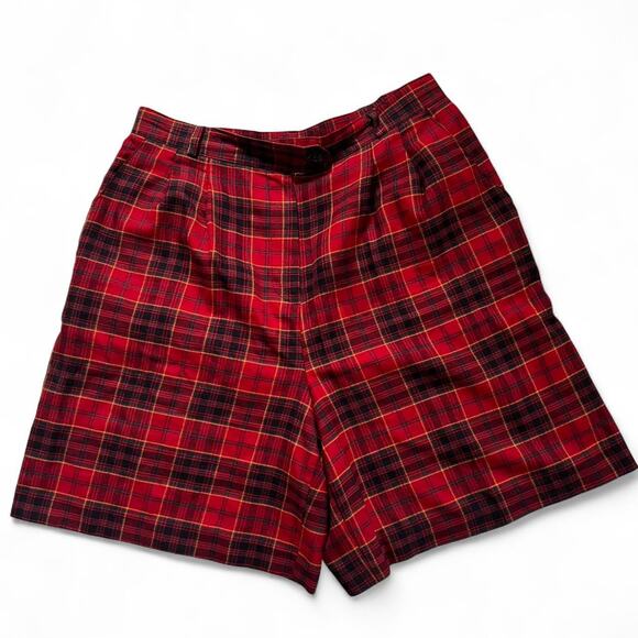 Vintage Counterparts Plaid High Rise Bermuda Shorts Red Tartan 14 Made in Canada - Picture 1 of 7
